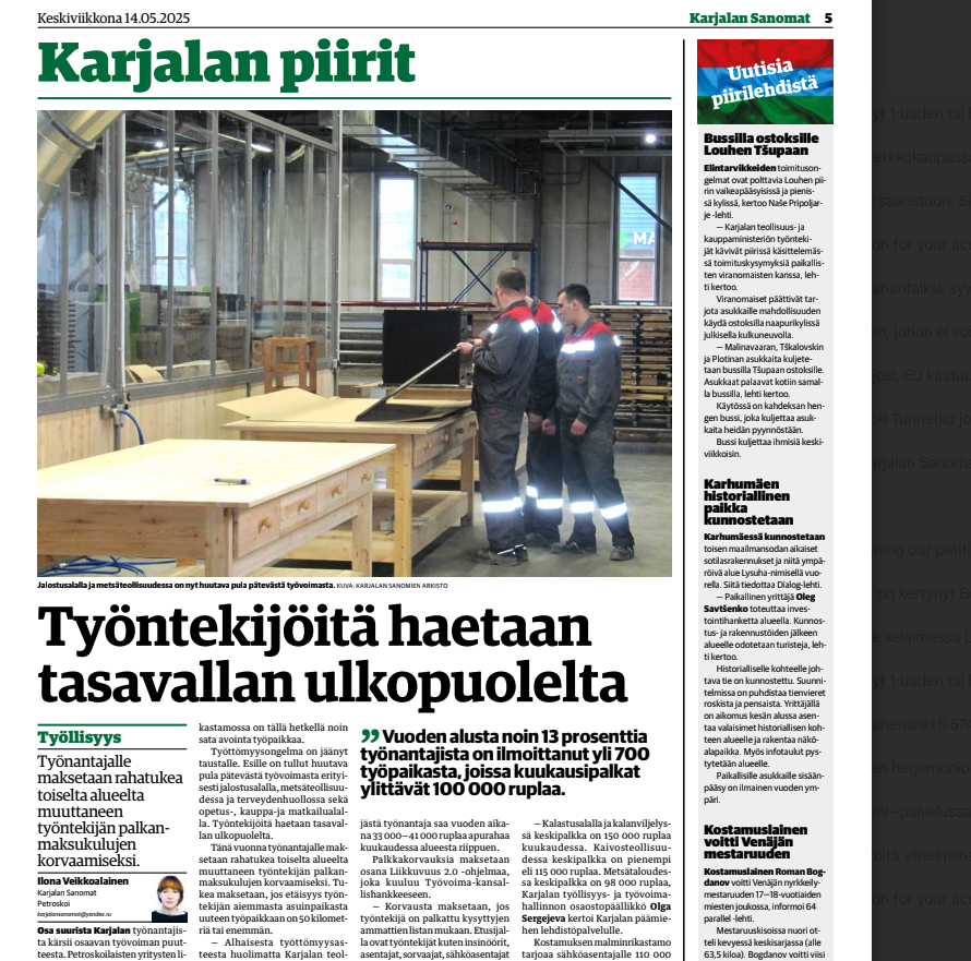 Karjalassa on huutava pula työntekijöistä
